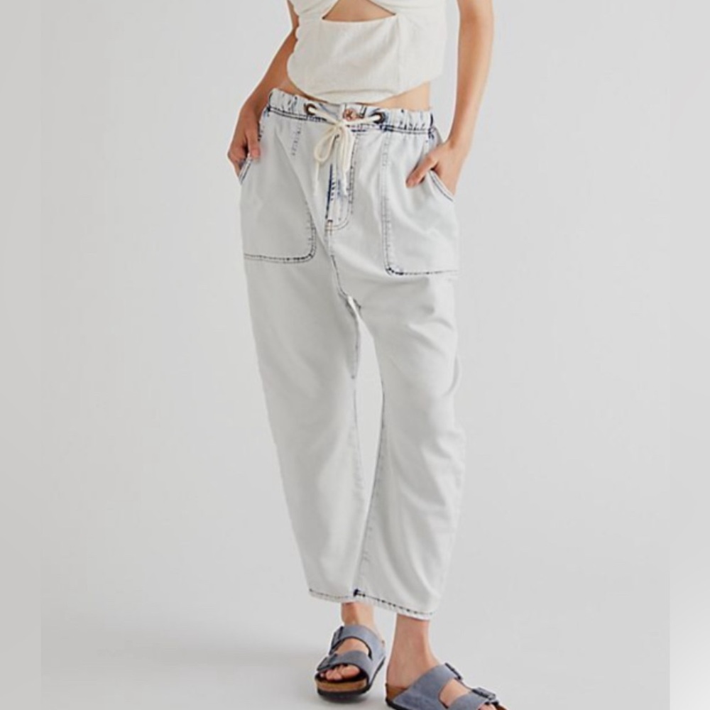 One Teaspoon Light Wash Boyfriend Jeans with Drawstring Waist - Picture 2 of 13
